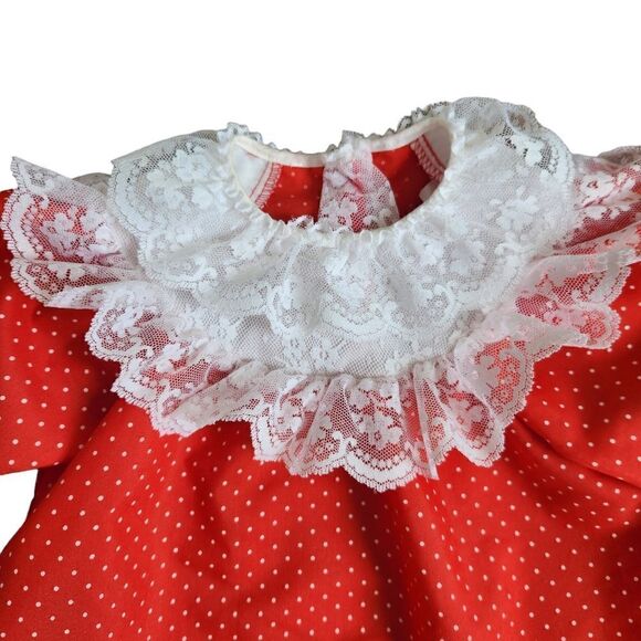 Vintage Sweet Treats 2T Red Dress Lace Collar Swiss Dot Ruffle 80s 90s - Picture 5 of 9